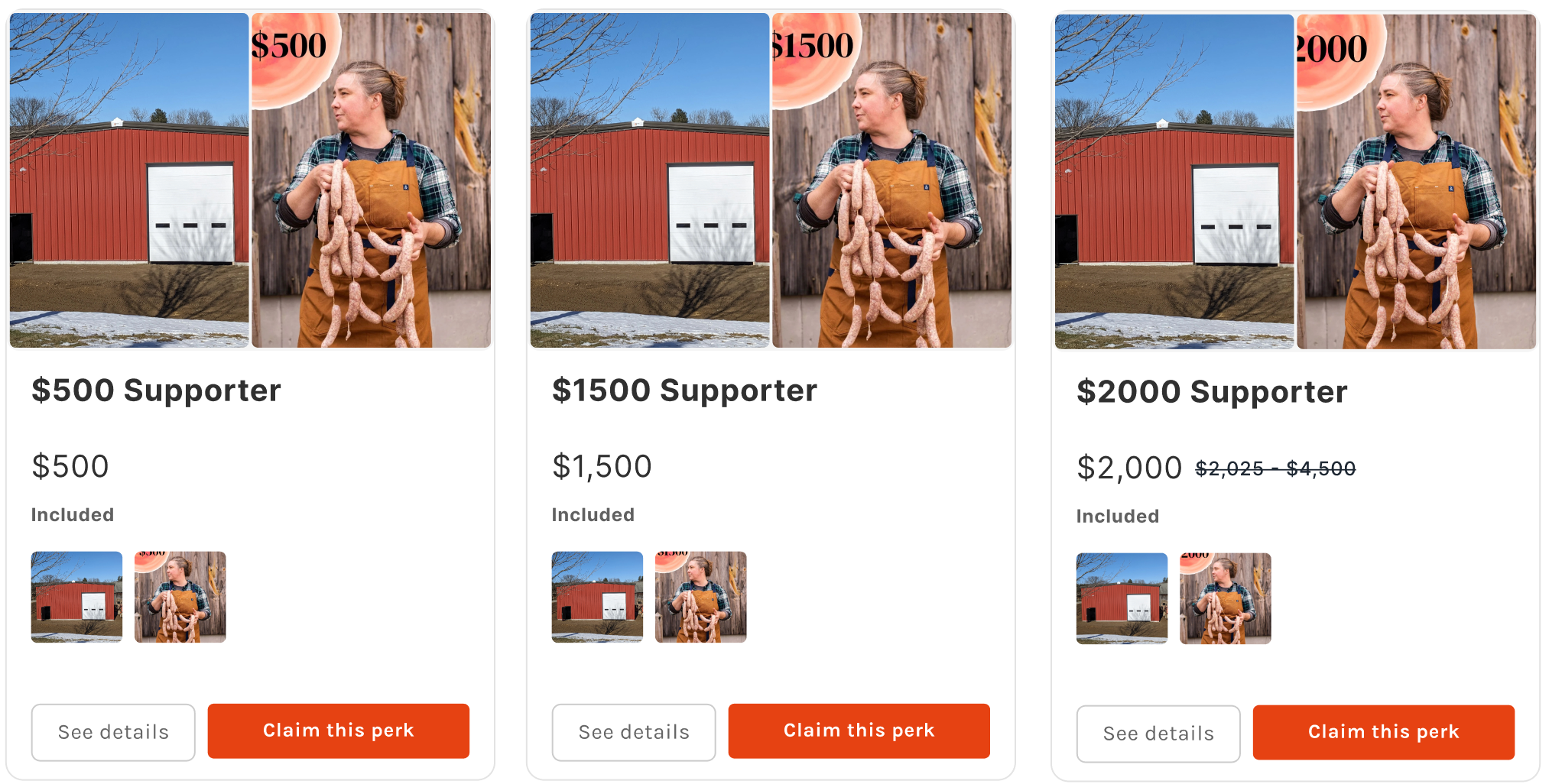 Reward Tiers Widget in grid, with image switching on variant selection